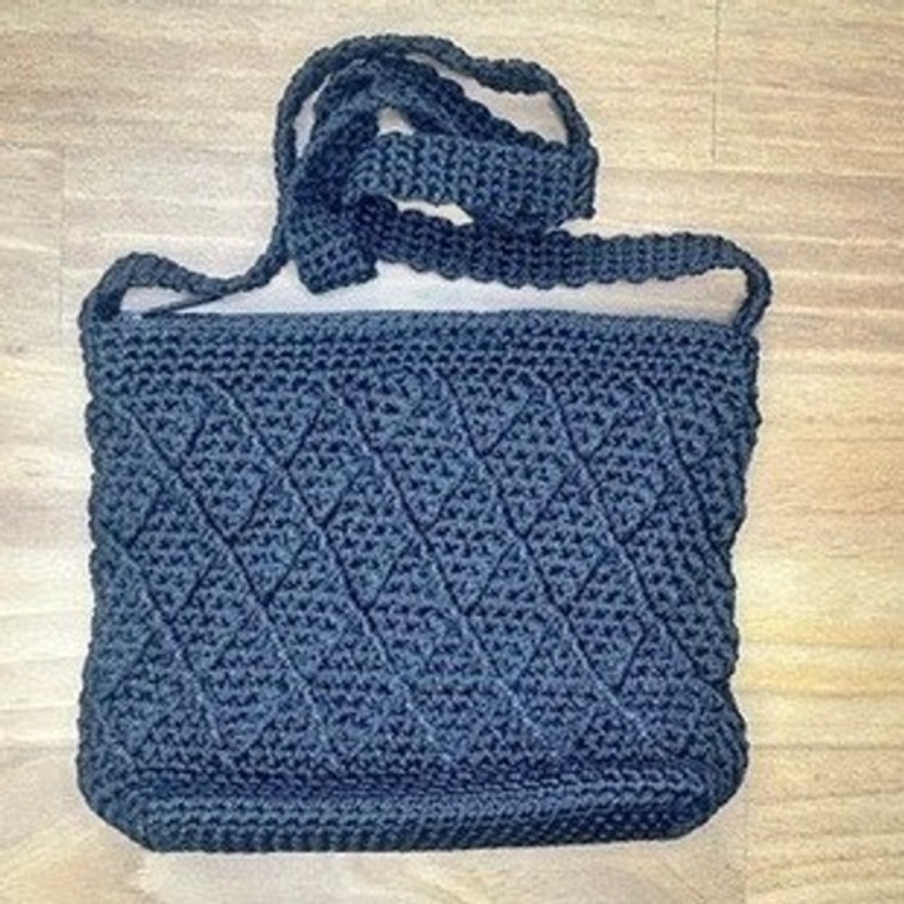 Black Crochet Shoulder Bag Handmade Boho Knit Crossbody Purse